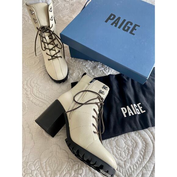 PAIGE Shoes - PAIGE Christie Chunky Leather Booties Boots in Bone size 9 NWB